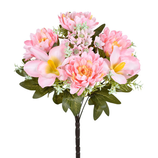 Imagem BUQUÊ PERMANENTE MISTO DE ORQUÍDEA E CRISÂNTEMO ROSA EM PLÁSTICO 42X22 CM - GRILLO