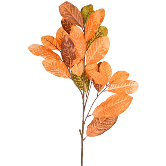 Imagem HASTE FOLHAS DE NESPEREIRA LARANJA OUTONO PERMANENTE EM PLÁSTICO 96X40CM - GRILLO