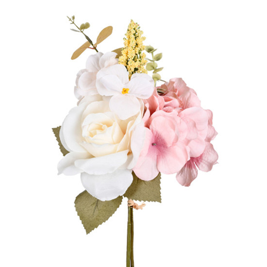Imagem RAMALHETE MISTO DE ROSAS E HORTÊNSIAS DECORATIVO COR ROSA E CREME 33X20 CM - GRILLO
