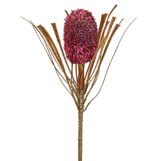 Imagem HASTE DECORATIVA PERMANENTE DE PROTEA ROSA ESCURO EM PLÁSTICO MOLDÁVEL 70X9CM GRILLO