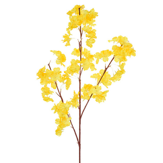 Imagem HASTE DECORATIVA DE CEREJEIRA AMARELA EM CETIM E PLÁSTICO MOLDÁVEL 107X23 CM - GRILLO