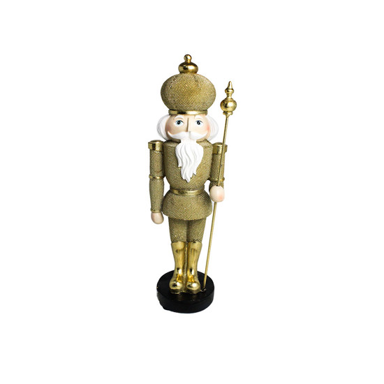 Imagem BONECO SOLDADO DE CHUMBO NATALINO EM RESINA DECOR DOURADO COM CAJADO 32X9X7 CM