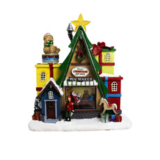 Imagem de CENÁRIO LOJA DE PRESENTES NATALINA COM LED DECORATIVO COLORIDO EM RESINA 28X24X14 CM - Grillo Ltda