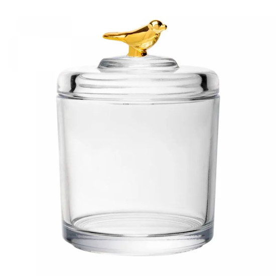 Imagem POTE EM CRISTAL ECOLÓGICO COM TAMPA GOLDEN BIRD 14X10 CM - WOLFF
