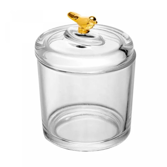 Imagem POTE EM CRISTAL ECOLÓGICO COM TAMPA GOLDEN BIRD 14X10 CM - WOLFF