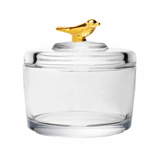 Imagem POTE EM VIDRO GOLDEN BIRD COM TAMPA 8X7X7 CM - WOLFF