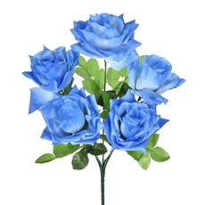 Imagem de BUQUÊ DECORATIVO DE ROSAS AZUIS EM PLÁSTICO MOLDÁVEL E PÉTALAS EM CETIM - GRILLO - Grillo Ltda