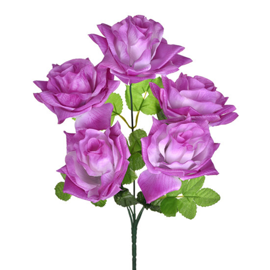 Imagem BUQUÊ DECORATIVO DE ROSAS LILÁS EM PLÁSTICO MOLDÁVEL E PÉTALAS EM CETIM - GRILLO