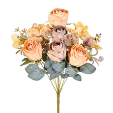 Imagem de BUQUÊ DECORATIVO MISTO DE ROSAS E HORTÊNSIAS CHAMPANHE EM PLÁSTICO MOLDÁVEL - GRILLO - Grillo Ltda