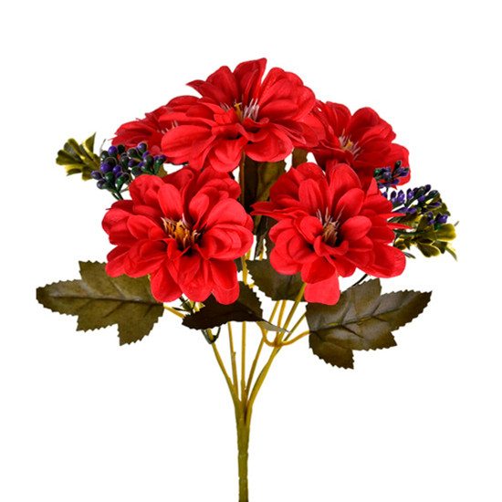 Imagem BUQUÊ DECORATIVO DE DÁLIA VERMELHO EM PLÁSTICO MOLDÁVEL 30X14 CM - GRILLO