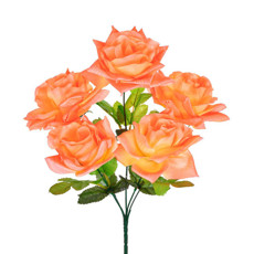 Imagem de BUQUÊ DECORATIVO DE ROSAS SALMÃO EM PLÁSTICO MOLDÁVEL E PÉTALAS EM CETIM - GRILLO - Grillo Ltda
