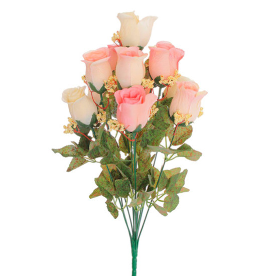 Imagem BUQUÊ DECORATIVO EM PLÁSTICO MOLDÁVEL DE BOTÕES DE ROSAS CREME 47X30 CM - GRILLO