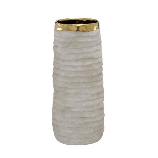 Imagem VASO DECORATIVO CINZA E DOURADO EM CERÂMICA 31X14X14 CM - MABRUK