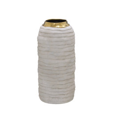 Imagem de VASO DECORATIVO EM CERÂMICA CINZA E BORDA DOURADO 30X14X14 CM - MABRUK - Mabruk Importacao E Comercio Ltda