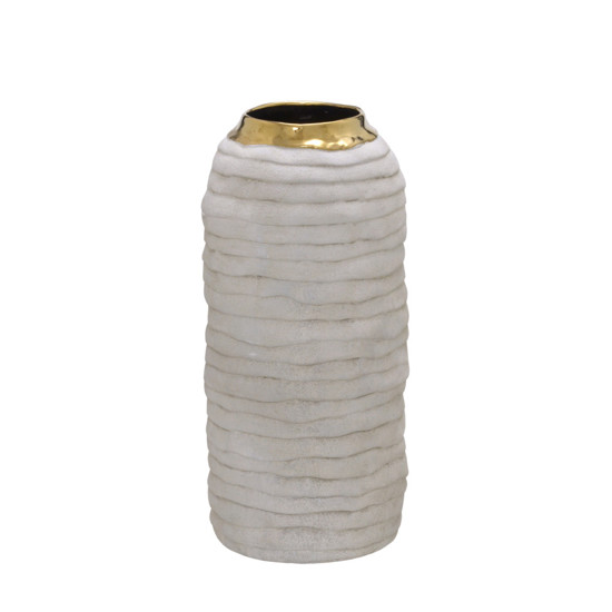 Imagem VASO DECORATIVO EM CERÂMICA CINZA E BORDA DOURADO 30X14X14 CM - MABRUK