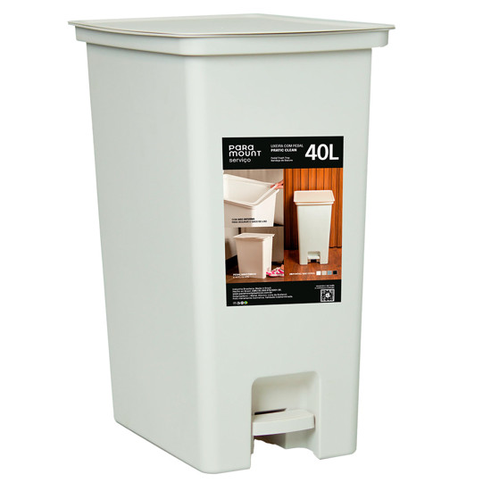 Imagem LIXEIRA 40L EM PLÁSTICO CREME COM PEDAL 54X29X41 CM - PARAMOUNT INDUSTRIA