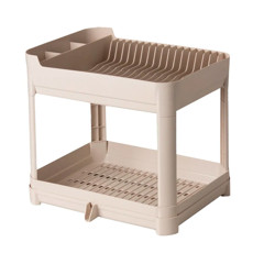 Imagem de ESCORREDOR DE PRATOS DUPLO EM PLÁSTICO CREME COM BANDEJA 36X40X32CM - PARAMOUNT IND - Paramount Ind E Com De Plast Ltda