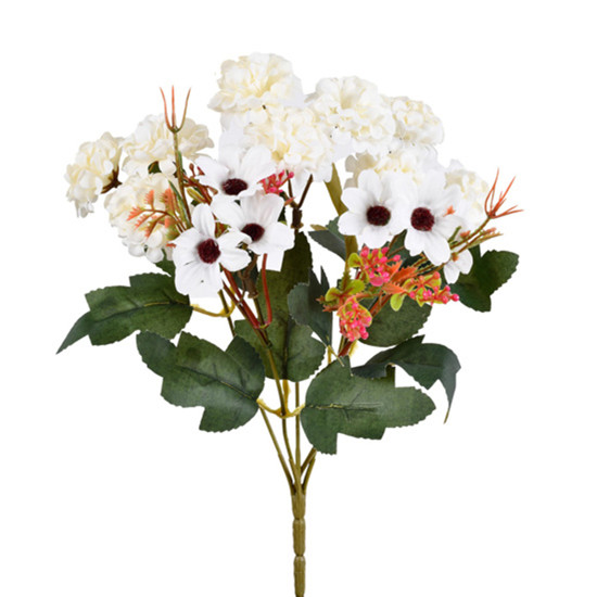 Imagem BUQUÊ DECORATIVO MISTO DE CRISÂNTEMO E MARGARIDA CREME EM PLÁSTICO - GRILLO