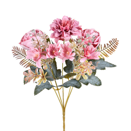 Imagem BUQUÊ DECORATIVO MISTO DE DÁLIA PEÔNIA E MARGARIDA ROSA EM PLÁSTICO 30X19 CM - GRILLO