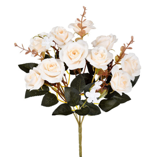 Imagem BUQUÊ DECORATIVO DE ROSAS SILVESTRES CREME EM PLÁSTICO MOLDÁVEL 30X17 CM - GRILLO