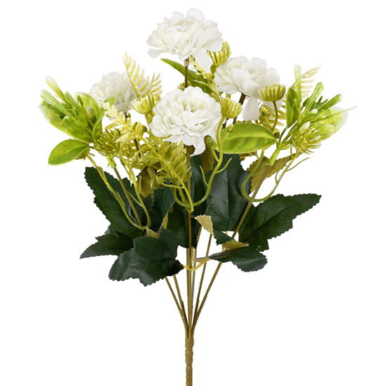 Imagem BUQUÊ DECORATIVO DE MINI PEÔNIA CREME EM PLÁSTICO MOLDÁVEL 30X15 CM - GRILLO