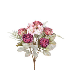 Imagem de BUQUÊ DECORATIVO DE ROSAS E HORTÊNSIA VERMELHO EM PLÁSTICO MOLDÁVEL 33X10 CM - GRILLO - Grillo Ltda
