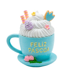 Imagem de XÍCARA DECORATIVA AZUL E BRANCA COM LED AMARELO EM RESINA 14X11X14 CM - TOK DA CASA - Cromus Embalagens Ind. E Com. Ltda