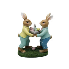 Imagem de CASAL DE COELHOS EM PÉ COM CESTA DE OVOS DE PÁSCOA EM RESINA COLORIDA - TOK DA CASA - Cromus Embalagens Ind. E Com. Ltda