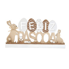 Imagem de PLACA FELIZ PÁSCOA DECORATIVA EM MADEIRA 15X31X4 CM - CROMUS - Cromus Embalagens Ind. E Com. Ltda