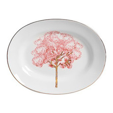 Imagem de TRAVESSA GRANDE COM FILETE DOURADO YPÊ ROSA EM CERÂMICA BRANCA - SCALLA CERÂMICA - Scalla Ceramica Artistica Ltda-Epp