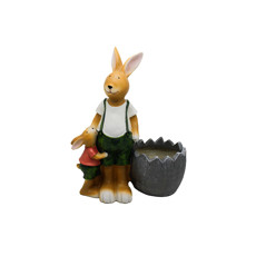 Imagem de COELHO EM PÉ COM FILHOTE  DECORATIVO COM VASO LATERAL EM RESINA COLORIDA - CROMUS - Cromus Embalagens Ind. E Com. Ltda