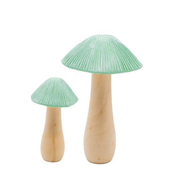 Imagem CONJUNTO 2 COGUMELOS DECORATIVOS EM RESINA E MADEIRA VERDE MINT 13X8X8 CM - CROMUS