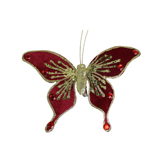 Imagem BORBOLETA NATALINA DECORATIVA VERMELHA COM GLITTER DOURADO 16X19X5 CM GRILLO 966364