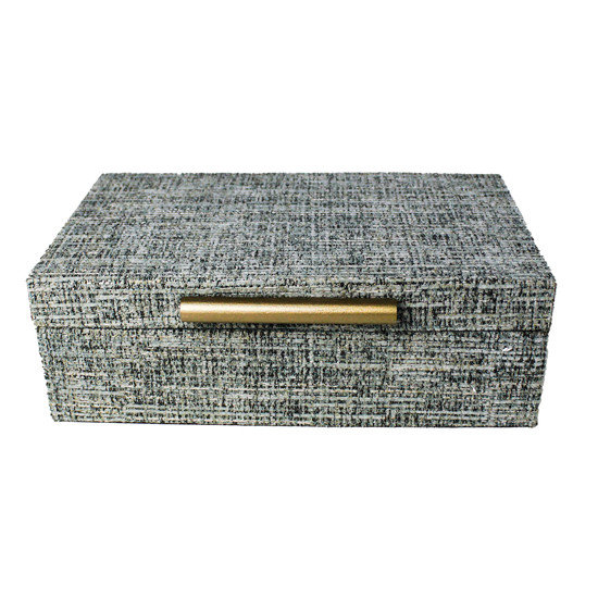 Imagem CAIXA RETANGULAR DECORATIVA EM MDF REVESTIDA CHENILI AZUL 8X25X15 CM - ENTRECASA