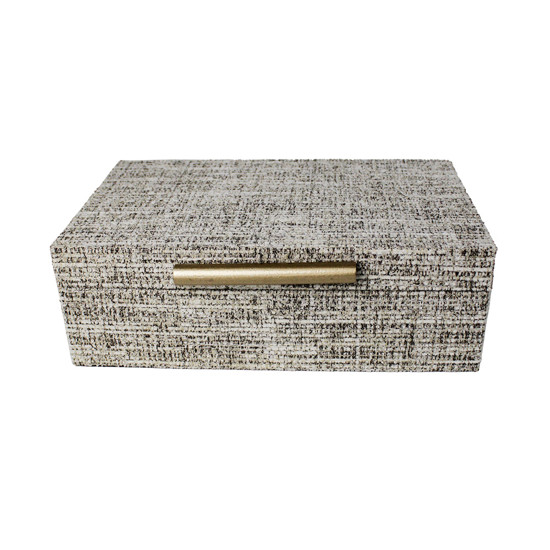 Imagem CAIXA RETANGULAR DECORATIVA EM MDF REVESTIDA CHENILI BEGE 8X25X15 CM - ENTRECASA