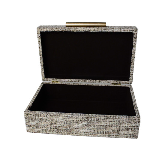 Imagem CAIXA RETANGULAR DECORATIVA EM MDF REVESTIDA CHENILI BEGE 8X25X15 CM - ENTRECASA