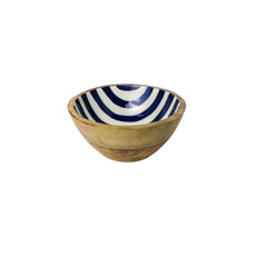 Imagem de BOWL REDONDO EM MADEIRA REVESTIDO EM RESINA LISTRADA  AZUL E BRANCA - ENTRECASA - Inverno Verao Comercio De Modas E Decoracao Eireli