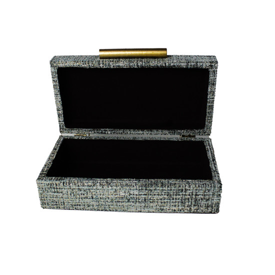Imagem CAIXA RETANGULAR DECORATIVA EM MDF REVESTIDA CHENILI AZUL 6X20X10 CM - ENTRECASA