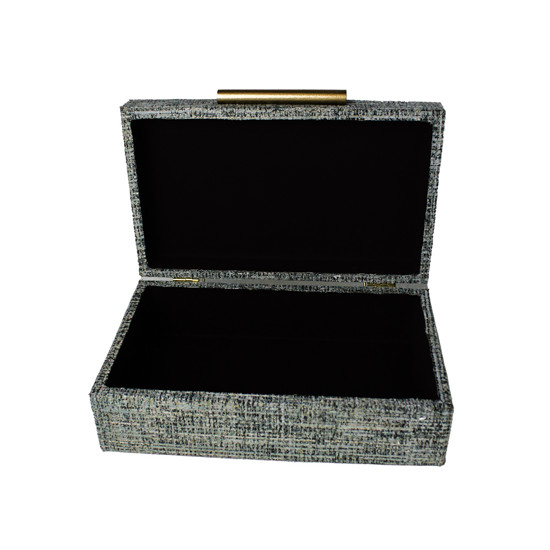 Imagem CAIXA RETANGULAR DECORATIVA EM MDF REVESTIDA CHENILI AZUL 8X25X15 CM - ENTRECASA