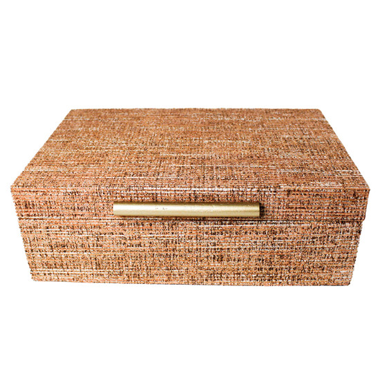 Imagem CAIXA RETANGULAR DECORATIVA EM MDF REVESTIDA CHENILI LARANJA 10X30X20 CM - ENTRECASA