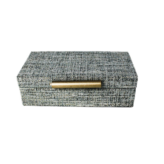 Imagem CAIXA RETANGULAR DECORATIVA EM MDF REVESTIDA CHENILI AZUL 6X20X10 CM - ENTRECASA