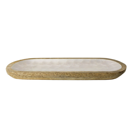 Imagem PETISQUEIRA OVAL EM MADEIRA REVESTIDA EM RESINA TEXTURA ESCAMA OFF WHITE - ENTRECASA