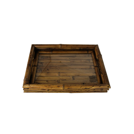 Imagem BANDEJA RETANGULAR DECORATIVA EM BAMBOO E VIDRO 6X39X28 CM