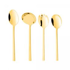 Imagem de CONJUNTO BERNA 4 PEÇAS DE TALHERES PARA SERVIR DOURADO EM AÇO INOX - WOLFF - Rojemac Impotacao E Exportacao Ltda