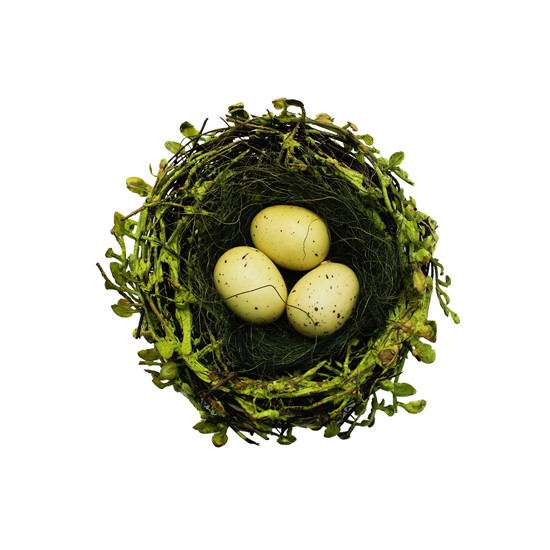 Imagem NINHO VERDE DECORATIVO COM OVOS AMARELOS FEITO DE GALHOS E ISOPOR - TOK DA CASA