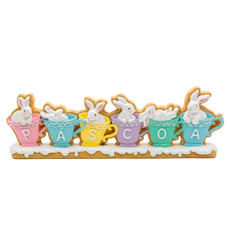 Imagem de ADORNO DECORATIVO DE PÁSCOA COM COELHOS EM RESINA COLORIDO 28X8X3 CM - TOK DA CASA - Cromus Embalagens Ind. E Com. Ltda