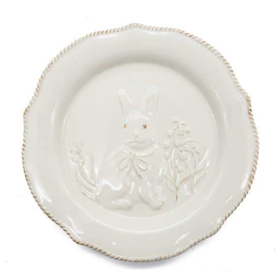 Imagem PRATO BRANCO COM COELHO EM ALTO RELEVODECORATIVO EM PORCELANA 27X27 CM - TOK DA CASA