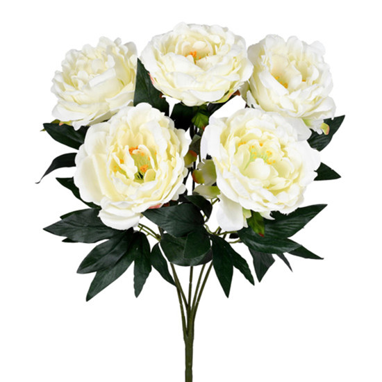 Imagem BUQUÊ DECORATIVO DE PEÔNIA CREME EM PLÁSTICO MOLDÁVEL 52X23 CM - GRILLO