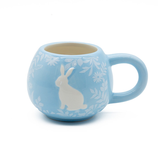 Imagem CANECA AZUL COM DETALHES BRANCOS DECORATIVA EM PORCELANA 7X13X9 CM - TOK DA CASA