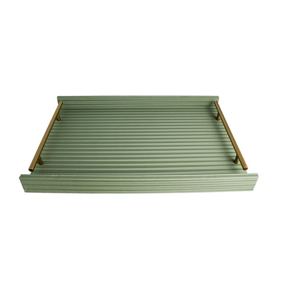 Imagem BANDEJA RETANGULAR VERDE EM MDF COM ALÇA EM METAL E LISTRAS 3D 4X45X30 CM - ENTRECASA